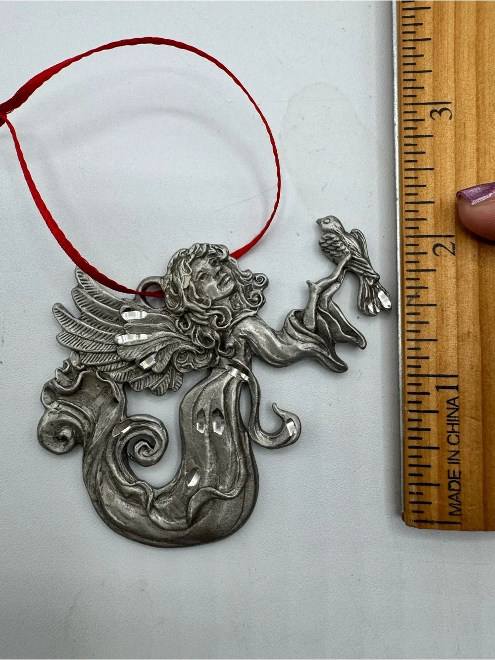 1996 Rawcliffe Pewter Angel And Dove Ornament. Diamond Cut.